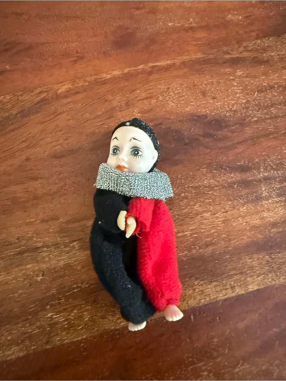 Handcrafted Black & Red Clown Doll with Silver Scarf - Kids Toy